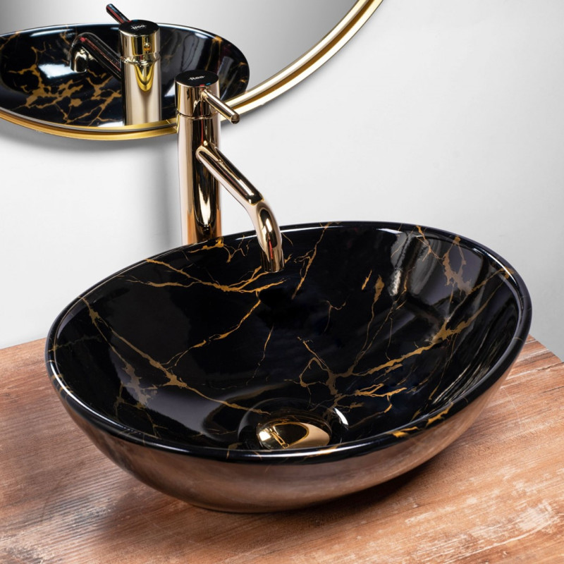 Luksusowa Umywalka Sofia Marble Black Lśniąca - Design Nablatowy