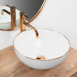 Luksusowa Umywalka Stella z Ceramiczną Powierzchnią i Złotymi Akcentami