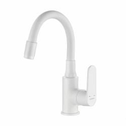 Elegancka bateria DIMA z białym matowym wykończeniem i elastyczną wylewką - idealna do łazienki!