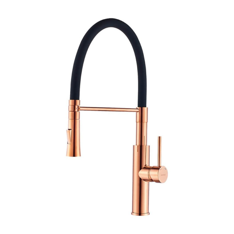 Elegancka Bateria Zlewozmywakowa SHIRE z Ruchomą Wylewką "U" Czarna z Różowym Złotem