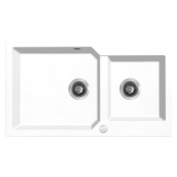 Zlewozmywak Milos Duo White 2-komorowy z Auto Odpływem, Elegancja i Trwałość w Jednym