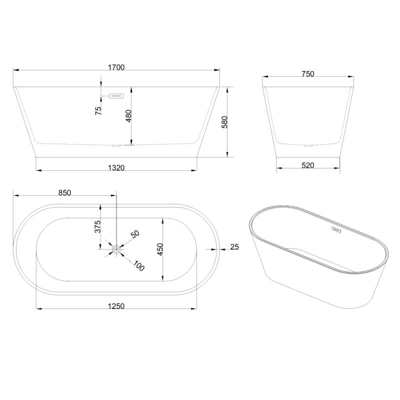 Wanna wolnostojąca INVENA LIMNOS 170 cm – elegancja i komfort do Twojej łazienki