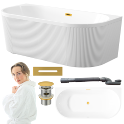 Luksusowa wanna wolnostojąca INVENA GLAMOUR 170 cm z ryflowaniem i złotym syfonem