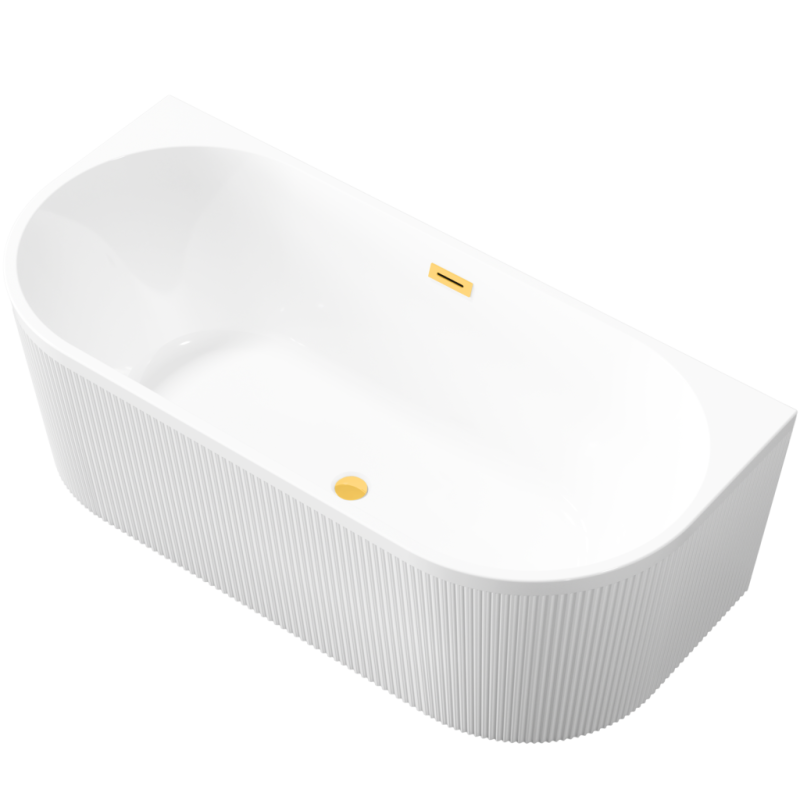 Luksusowa wanna wolnostojąca INVENA GLAMOUR 170 cm z ryflowaniem i złotym syfonem
