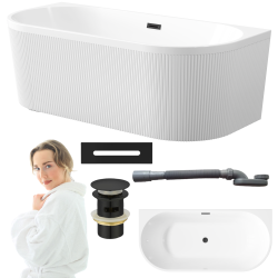 Elegancka wanna wolnostojąca INVENA GLAMOUR 170 cm z czarnym syfonem – stylowy akcent łazienki