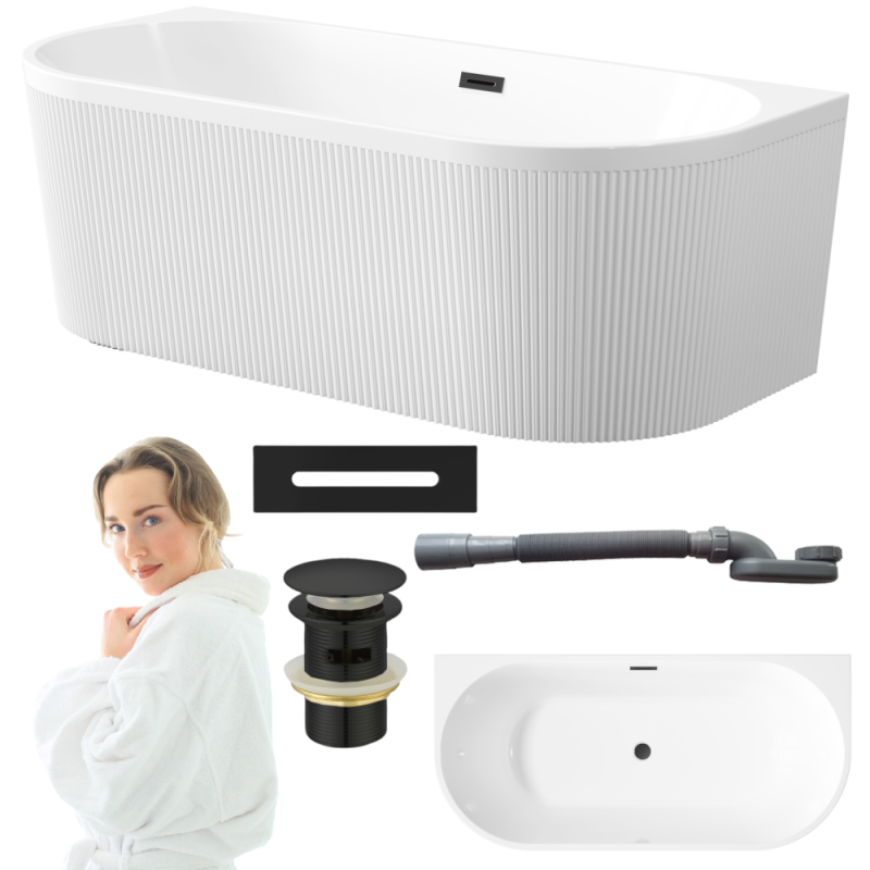 Elegancka wanna wolnostojąca INVENA GLAMOUR 170 cm z czarnym syfonem – stylowy akcent łazienki