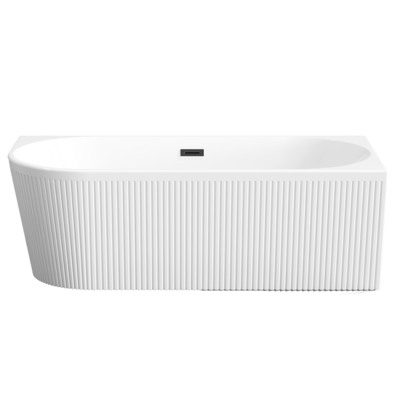 Ekskluzywna WANNA GLAMOUR 170cm wolnostojąca, ryflowana, czarny syfon, przyścienna prawa