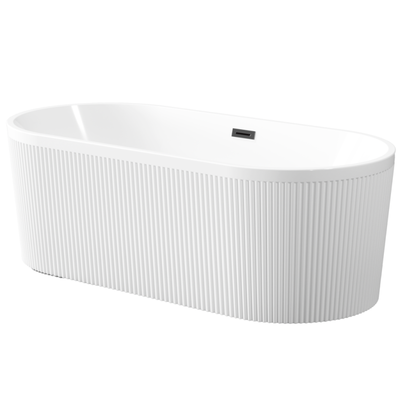 Ekskluzywna wanna wolnostojąca INVENA GLAMOUR 170cm biała z czarnym syfonem