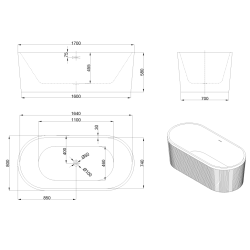 Ekskluzywna wanna wolnostojąca INVENA GLAMOUR 170cm biała z czarnym syfonem