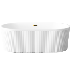 Ekskluzywna wanna wolnostojąca INVENA GLAMOUR 170 cm z ryflowaniem i złotym odpływem