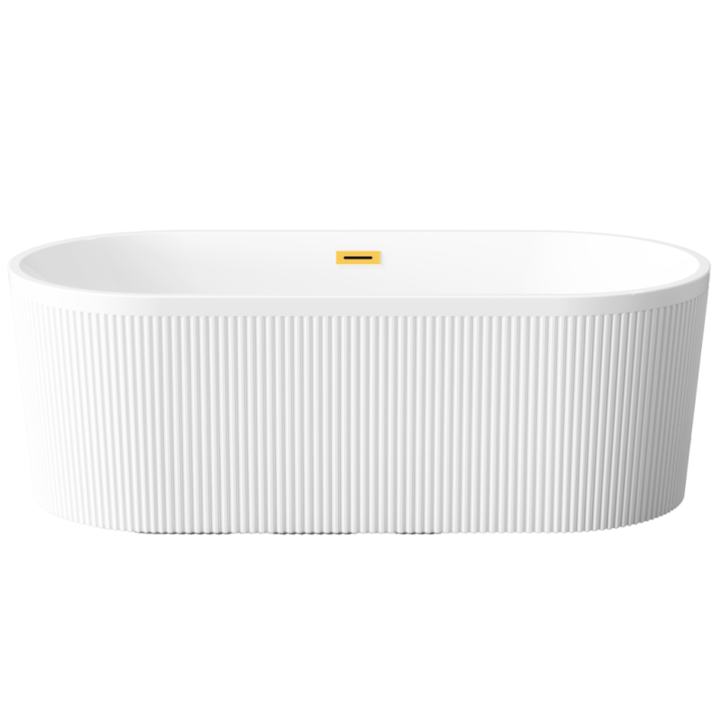 Ekskluzywna wanna wolnostojąca INVENA GLAMOUR 170 cm z ryflowaniem i złotym odpływem