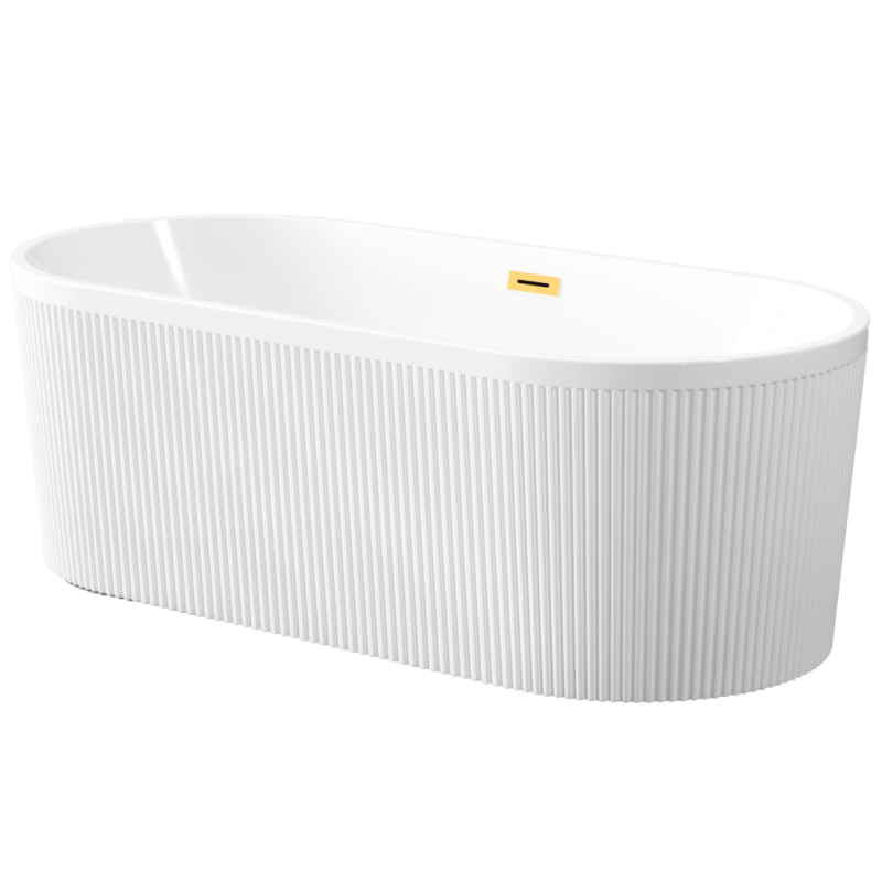 Ekskluzywna wanna wolnostojąca INVENA GLAMOUR 170 cm z ryflowaniem i złotym odpływem