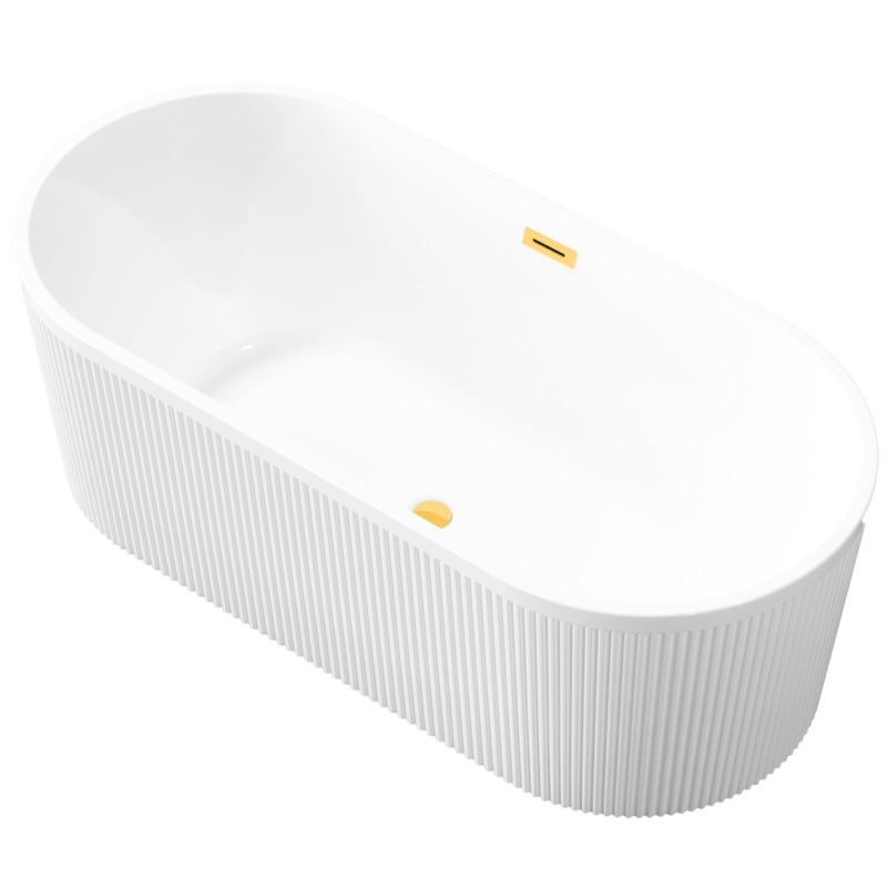 Ekskluzywna wanna wolnostojąca INVENA GLAMOUR 170 cm z ryflowaniem i złotym odpływem