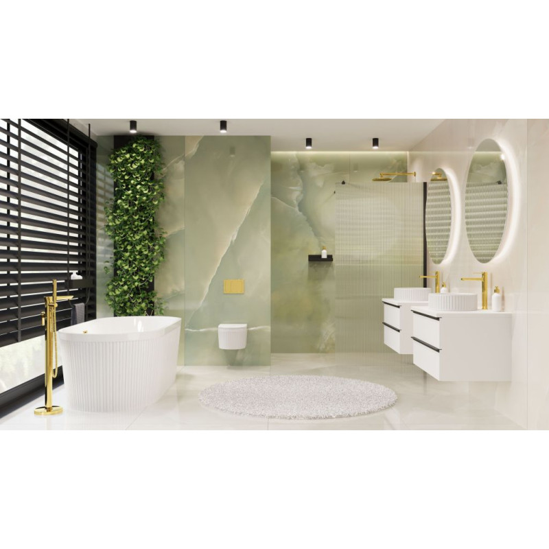 Ekskluzywna wanna wolnostojąca INVENA GLAMOUR 170 cm z ryflowaniem i złotym odpływem