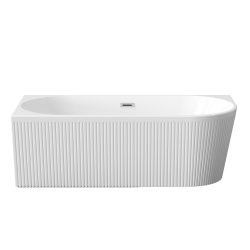 Ekskluzywna Wanna Wolnostojąca GLAMOUR 170 cm, Ryflowana Przyścienna z Syfonem Chromowanym