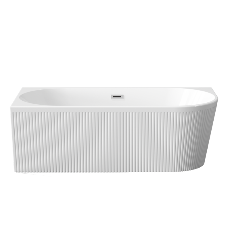 Ekskluzywna Wanna Wolnostojąca GLAMOUR 170 cm, Ryflowana Przyścienna z Syfonem Chromowanym