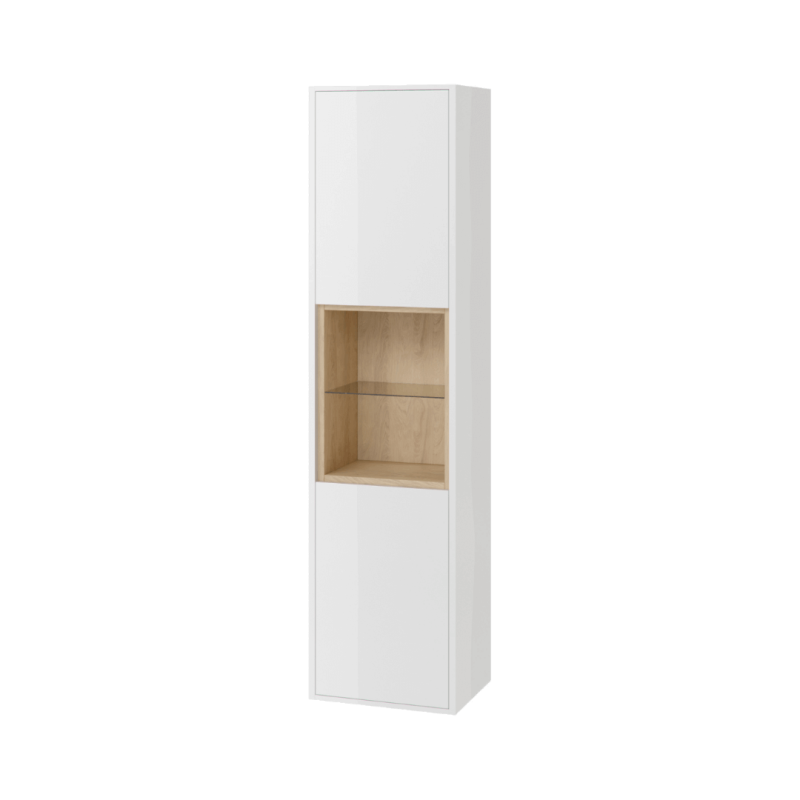 Tuto szafka boczna 160 cm wysoka, biały połysk/dąb