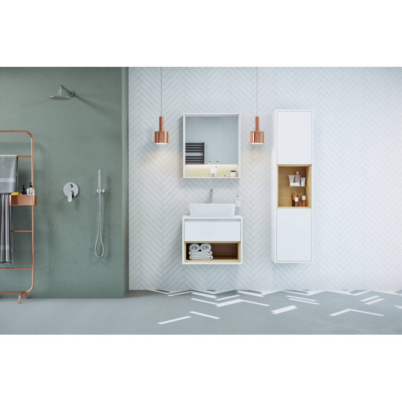 Excellent Tuto szafka boczna 160 cm wysoka  biały połysk/dąb