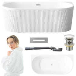 Elegancka Wanna Przyścienna INVENA GLAMOUR 170cm z Syfonem Chromowanym