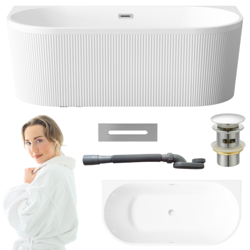 Elegancka Wanna Przyścienna INVENA GLAMOUR 170cm z Syfonem Chromowanym