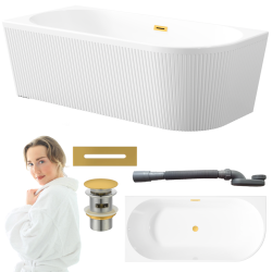 Wanna Wolnostojąca LEWA Glamour Ryflowana 170 cm ze Złotym Syfonem – Luksusowe Wykończenie