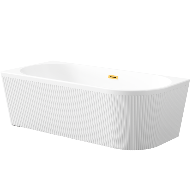 Wanna Wolnostojąca LEWA Glamour Ryflowana 170 cm ze Złotym Syfonem – Luksusowe Wykończenie