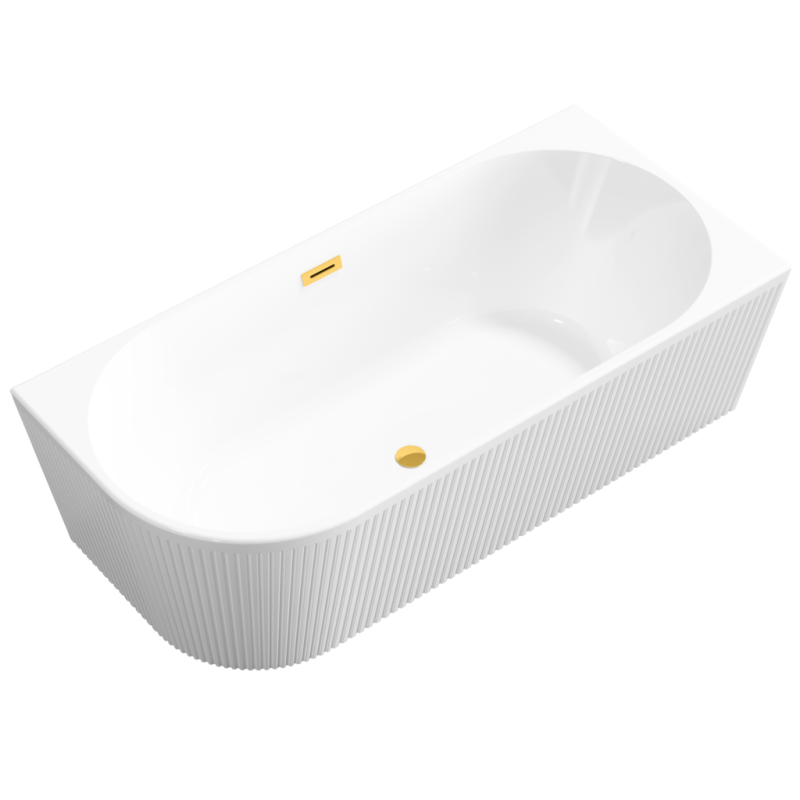 Elegancka wanna przyścienna 170 cm z ryflowaniem i złotym syfonem - Glamour Prawa