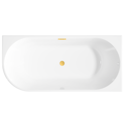 Elegancka wanna przyścienna 170 cm z ryflowaniem i złotym syfonem - Glamour Prawa