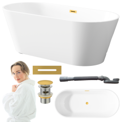 Luksusowa Wanna Invena Glamour 170 cm z Złotym Syfonem - Elegancja w Twojej Łazience!