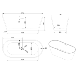 Luksusowa Wanna Invena Glamour 170 cm z Złotym Syfonem - Elegancja w Twojej Łazience!