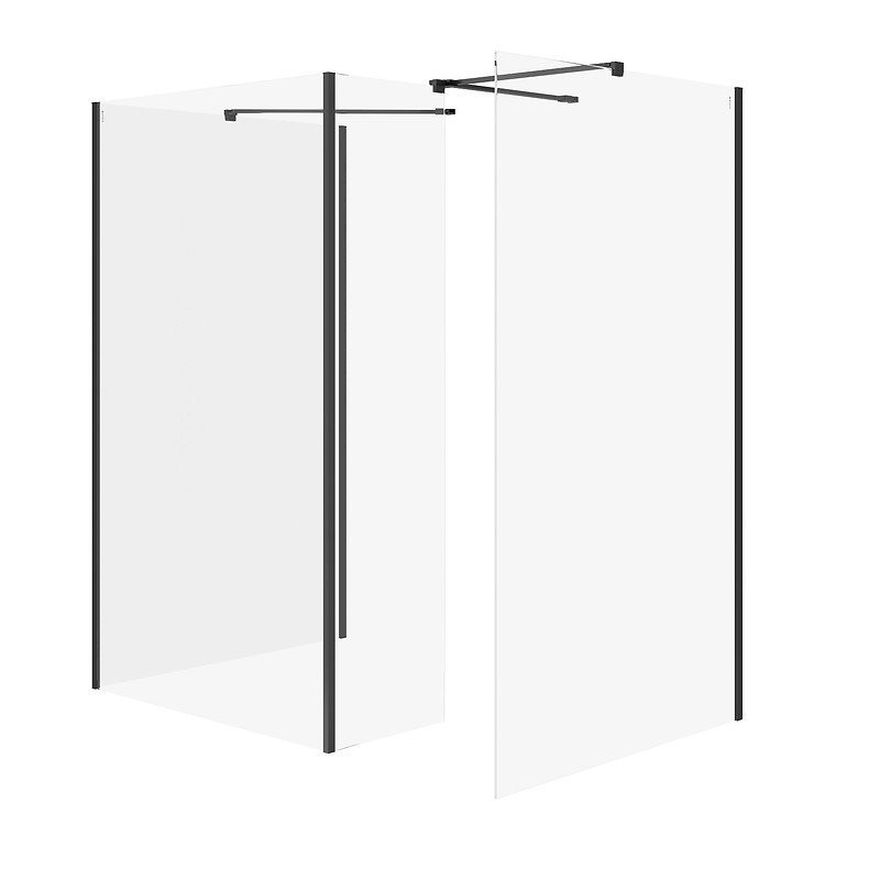 Czarna Kabina Walk-in MILLE z Praktyczną Ścianką - Nowoczesny Design!