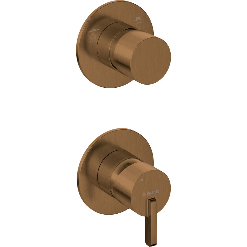 Elegancka bateria prysznicowa: mosiądz, brąz szczotkowany, podtynkowy montaż, precyzyjny miks.