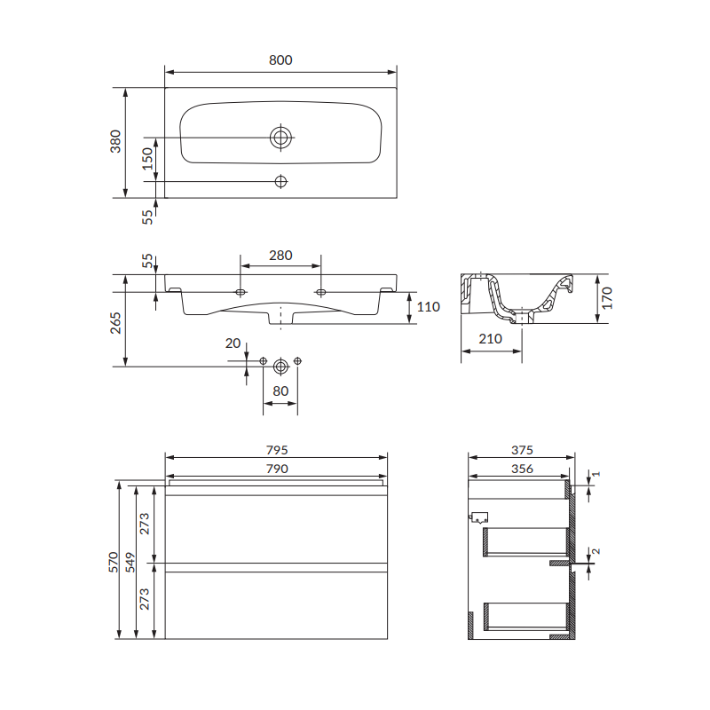 Elegancki Zestaw Szafka z Umywalką MODUO SLIM 80 Antracyt - Styl i Funkcjonalność