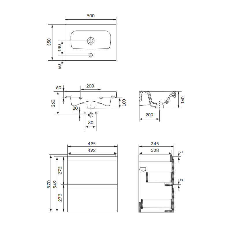 Nowoczesny zestaw: szafka z umywalką MODUO SLIM 50 w kolorze antracyt - styl i funkcjonalność!