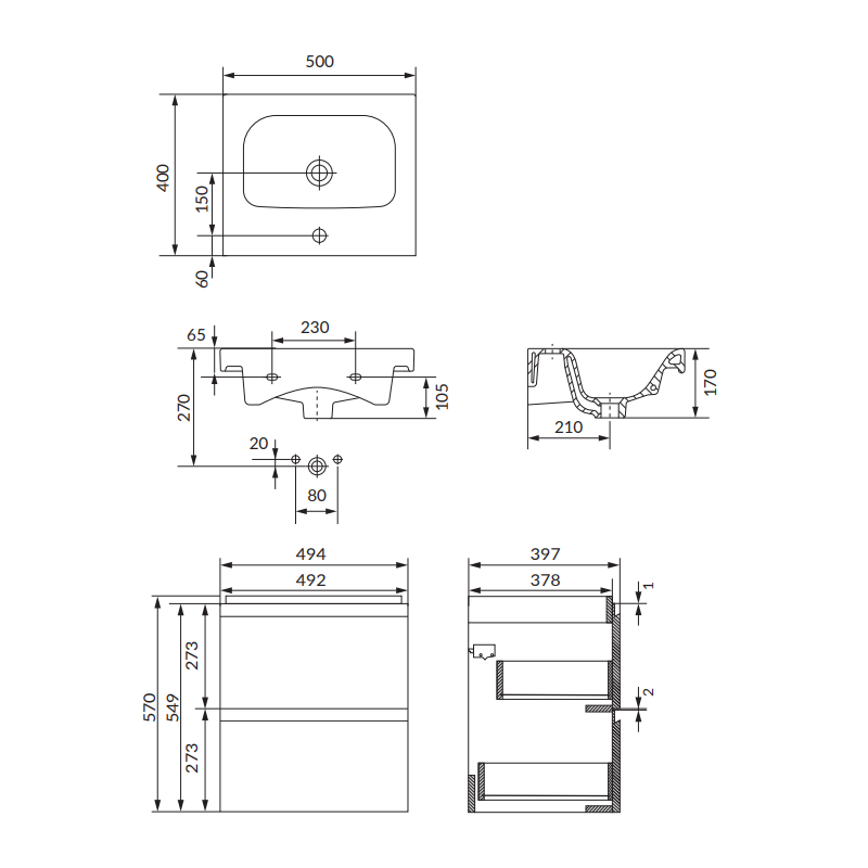 Elegancka Szafka Z Umywalką MODUO 50 w Głębokim Antracycie