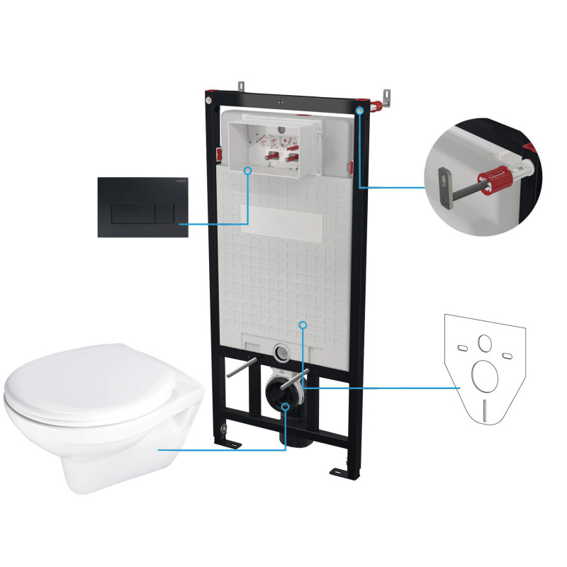 Kompletny Zestaw WC: Stelaż, Miska Bezkołnierzowa, Przycisk Mat Nero, Ciche Spłukiwanie