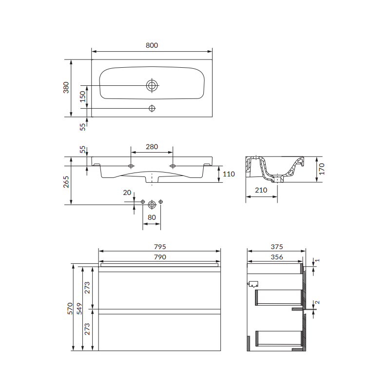 Elegancki Zestaw Łazienkowy MODUO 80 w Antracytowym Wykończeniu