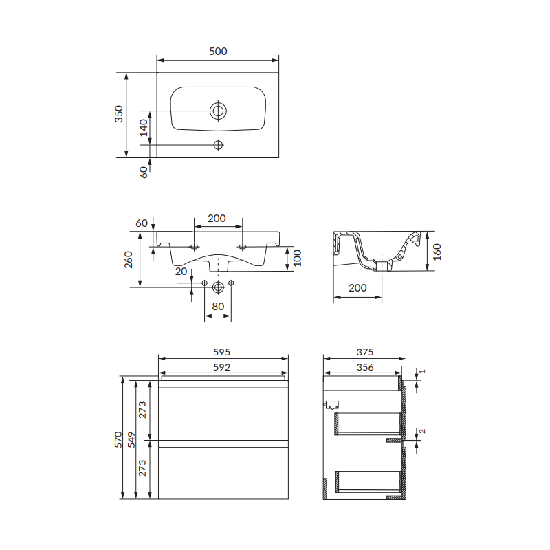 Nowoczesny zestaw łazienkowy MODUO 60 z szafką i umywalką, kolor antracytowy