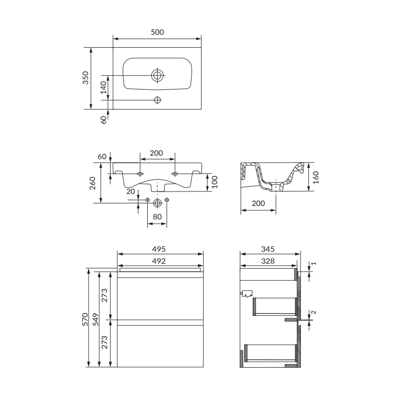 Elegancki Zestaw Łazienkowy MODUO 50 z Szafką i Umywalką Antracytowy