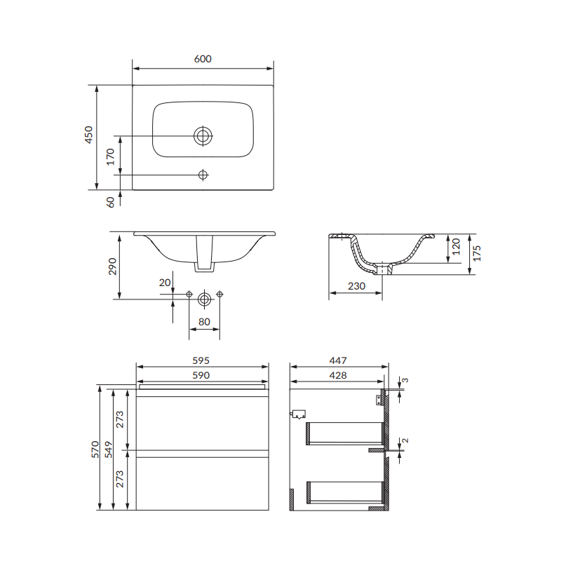 Stylowa szafka z umywalką MODUO 60 w kolorze antracytowym - Nowoczesny design!