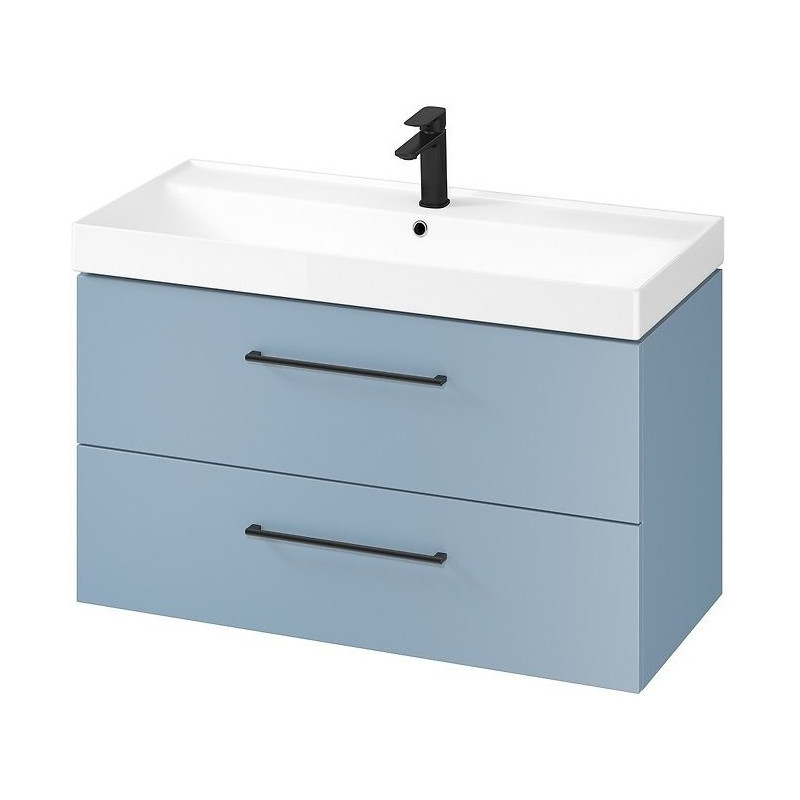 Luksusowa Szafka LARGA 100 z Niebieską Umywalką i Czarnym Uchwytem - Nowoczesny Styl!