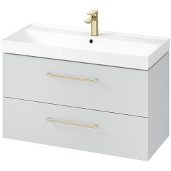 Elegancka Szafka LARGA 100 Szara z Umywalką, Złote Uchwyt dla Nowoczesnych Wnętrz