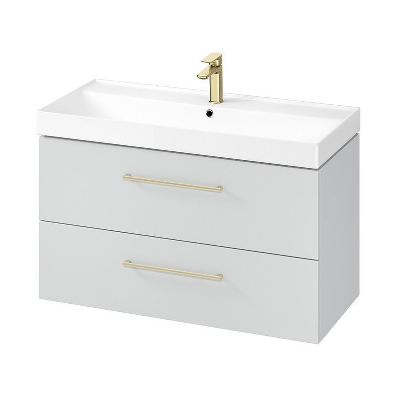 Elegancka Szafka LARGA 100 Szara z Umywalką, Złote Uchwyt dla Nowoczesnych Wnętrz