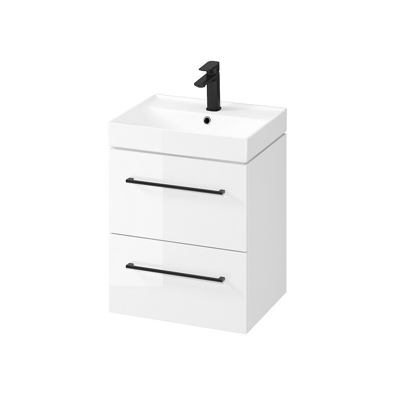 Elegancka Szafka Biała z Umywalką LARGA 50 - Stylowy Uchwyt w Czarnej Tonacji