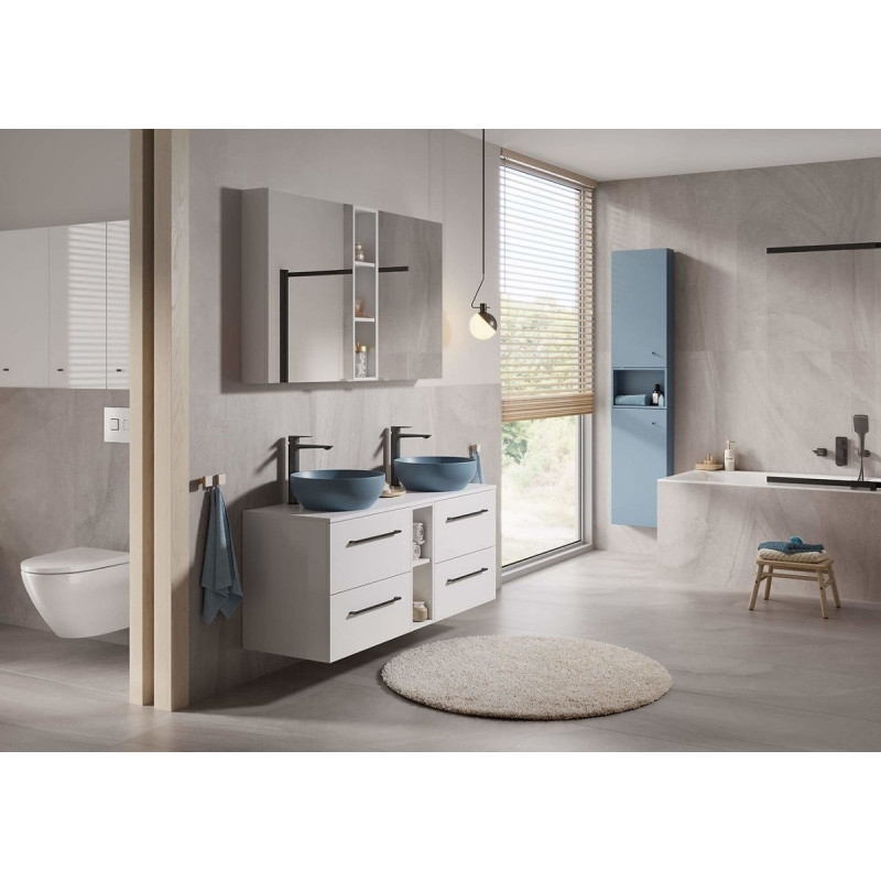 Elegancka Szafka Biała z Umywalką LARGA 50 - Stylowy Uchwyt w Czarnej Tonacji