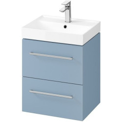 Nowoczesna szafka w kolorze niebieskim LARGA 50 z chromowanymi uchwytami i umywalką