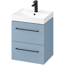 Elegancka szafka LARGA 50 z niebieską umywalką i czarnymi uchwytami - styl i funkcjonalność!