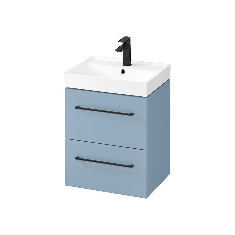 Elegancka szafka LARGA 50 z niebieską umywalką i czarnymi uchwytami - styl i funkcjonalność!