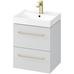 Elegancka Szafka Łazienkowa LARGA 50 z Szarą Umywalką i Złotym Uchwytkiem