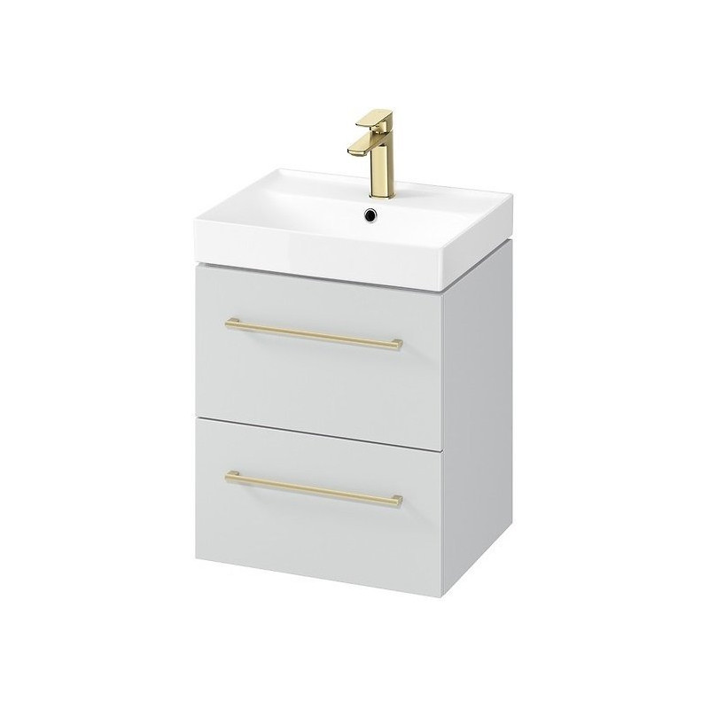 Elegancka Szafka Łazienkowa LARGA 50 z Szarą Umywalką i Złotym Uchwytkiem